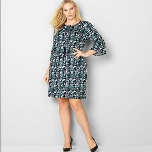 AVENUE ABSTRACT BELL SLEEVE SHEATH DRESS